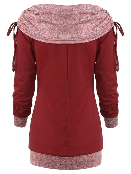 Kangaroo Pocket Drawstring Ruched Sweatshirt