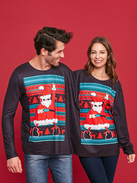 Two Person Long Sleeve Christmas Santa T-shirt