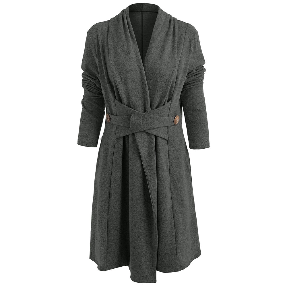 Open Front Button Long Duster Cardigan