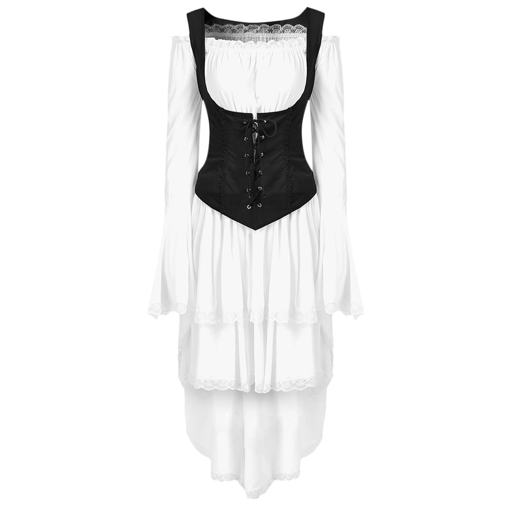 Lace Trim Lacing Waist High Low Dress