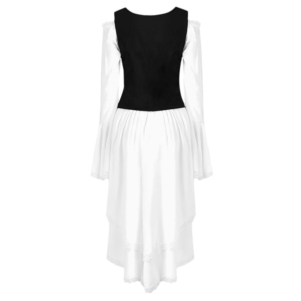 Lace Trim Lacing Waist High Low Dress