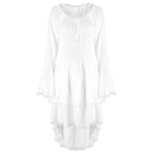 Lace Trim Lacing Waist High Low Dress