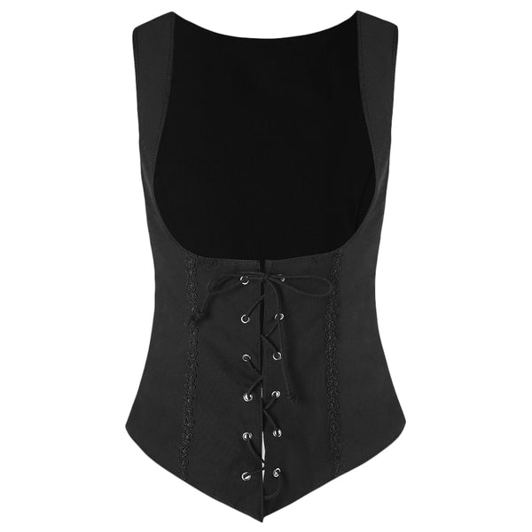 Lace Trim Lacing Waist High Low Dress