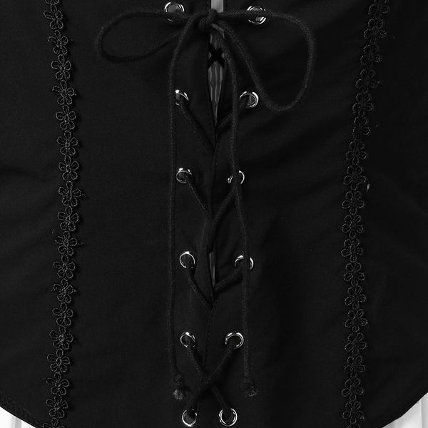 Lace Trim Lacing Waist High Low Dress