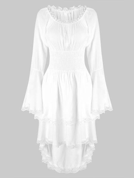 Lace Trim Lacing Waist High Low Dress