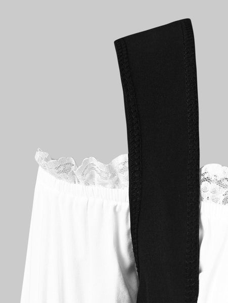 Lace Trim Lacing Waist High Low Dress
