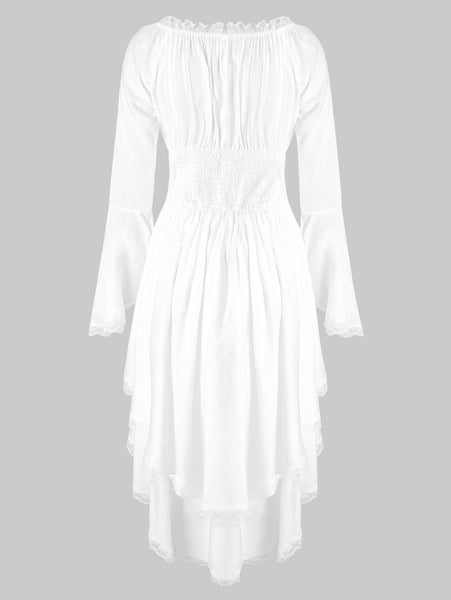 Lace Trim Lacing Waist High Low Dress