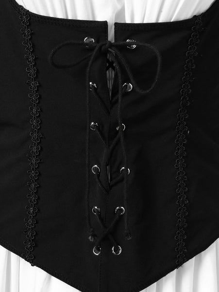 Lace Trim Lacing Waist High Low Dress