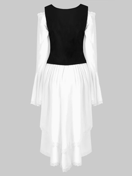 Lace Trim Lacing Waist High Low Dress