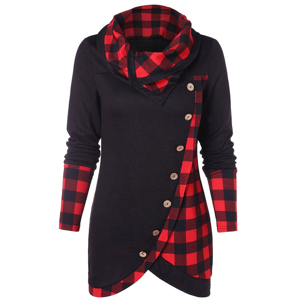 Turtleneck Tartan Tunic Sweatshirt