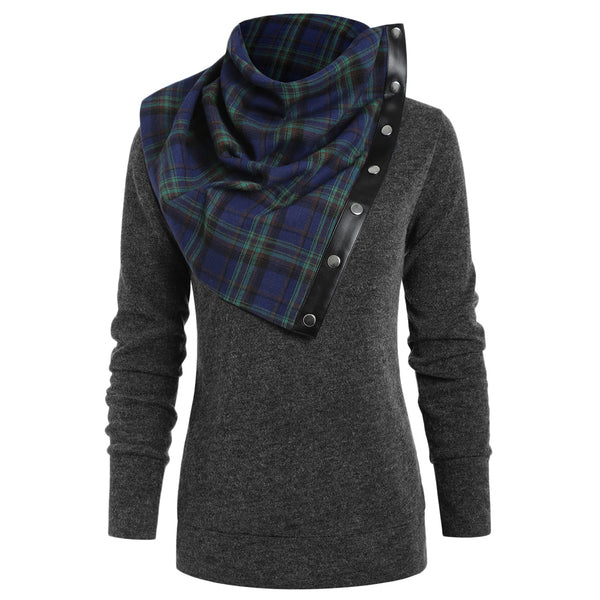Round Neck Sweatshirt with Tartan Neck Gaiter