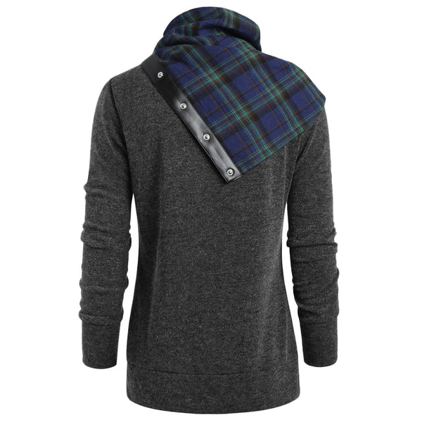 Round Neck Sweatshirt with Tartan Neck Gaiter