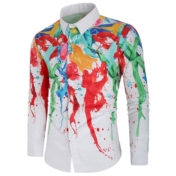 Long Sleeve Colorful Paint Splatter Shirt