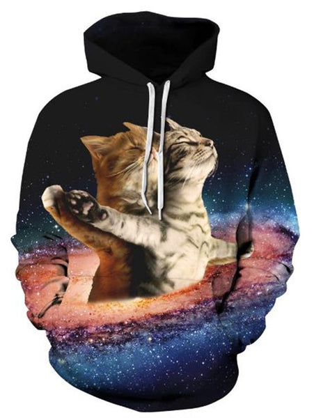 3D Titanic Cat Galaxy Printed Pullover Drawstring Hoodie