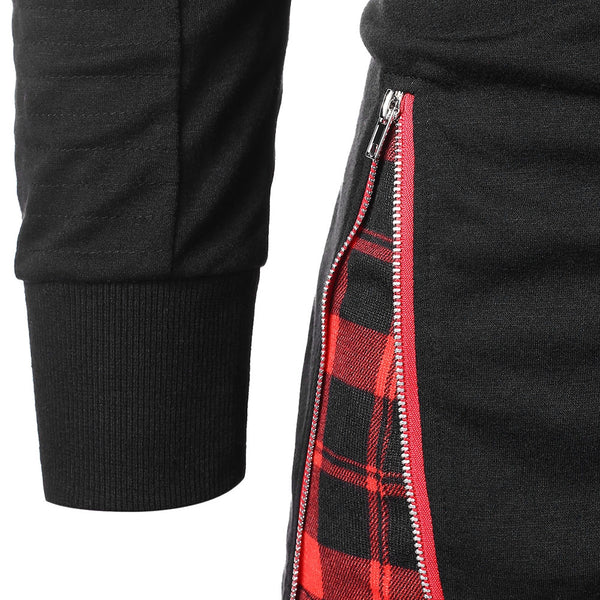 Zip Embellished Plaid Panel Hoodie