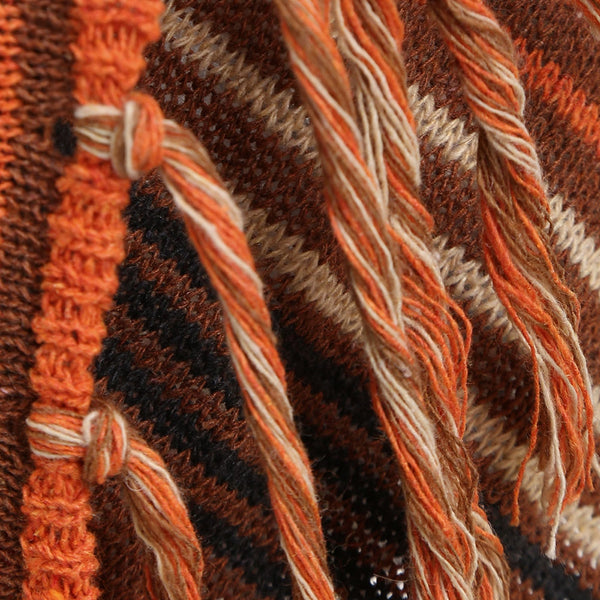 Asymmetrical Fringe Hem Striped Cardigan