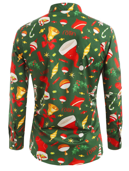 Christmas Elements Print Button Up Shirt