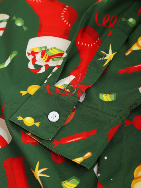 Christmas Elements Print Button Up Shirt
