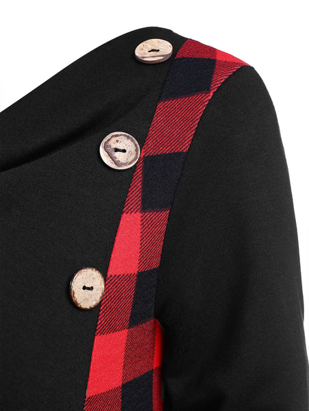 Tartan Panel Button Ruched Knitwear