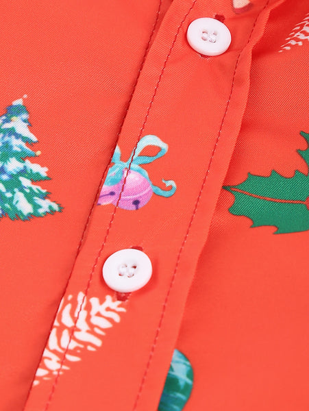 Turn Down Collar Christmas Tree Printed Shirt