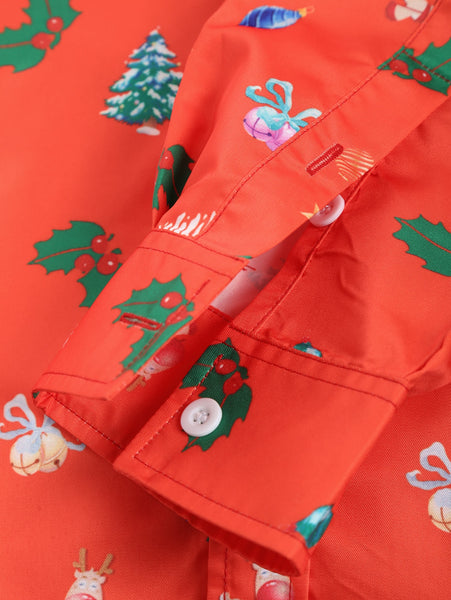 Turn Down Collar Christmas Tree Printed Shirt