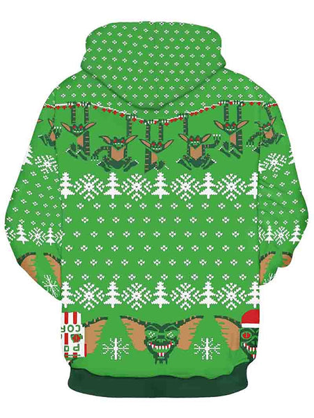 Drawstring Christmas Snowflakes Print Hoodie