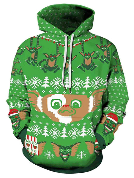 Drawstring Christmas Snowflakes Print Hoodie