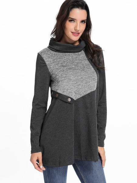 Cowl Neck Button Contrast T Shirt