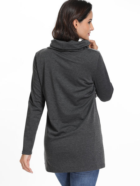 Cowl Neck Button Contrast T Shirt