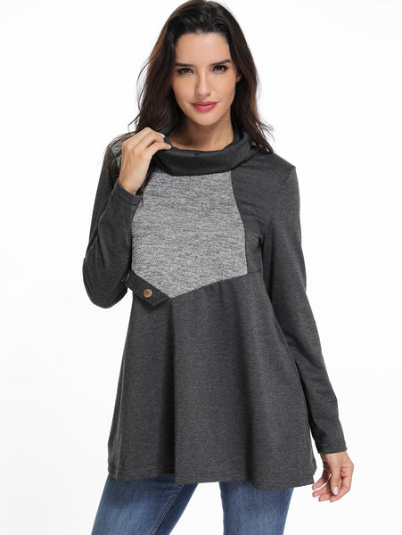Cowl Neck Button Contrast T Shirt