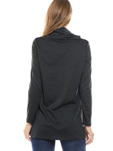 Cowl Neck Button Contrast T Shirt