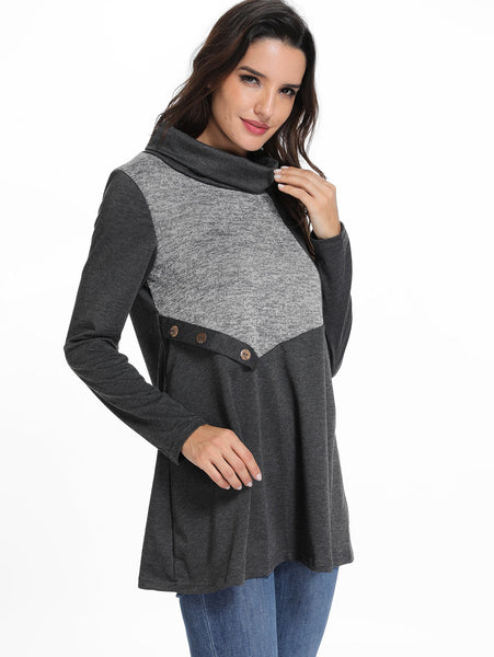 Cowl Neck Button Contrast T Shirt