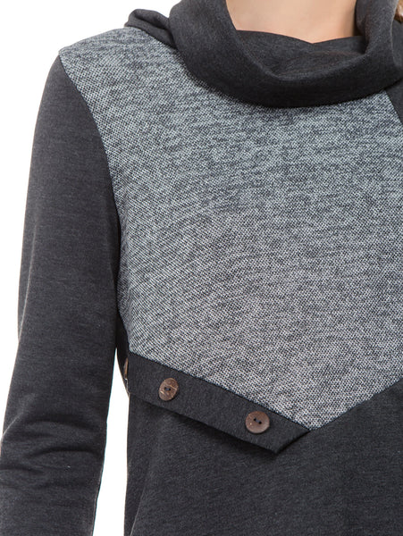 Cowl Neck Button Contrast T Shirt