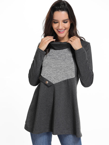 Cowl Neck Button Contrast T Shirt