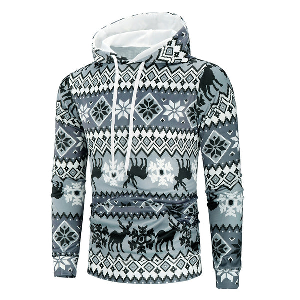 Christmas Deer Print Long Sleeve Hoodie
