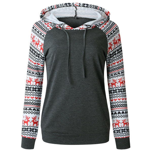 Drawstring Christmas Printed Hoodie