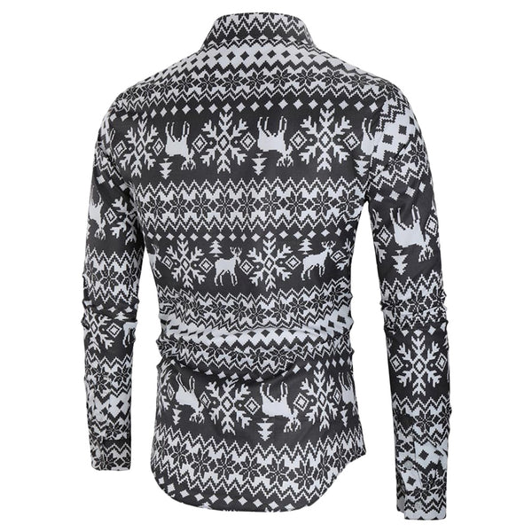 Christmas Deer Print Button Up Shirt