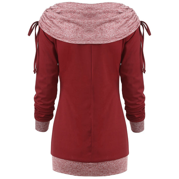 Kangaroo Pocket Drawstring Ruched Sweatshirt