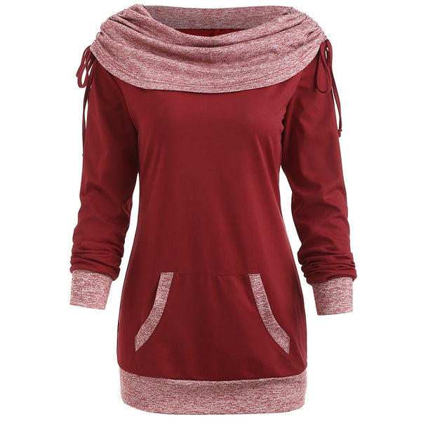 Kangaroo Pocket Drawstring Ruched Sweatshirt