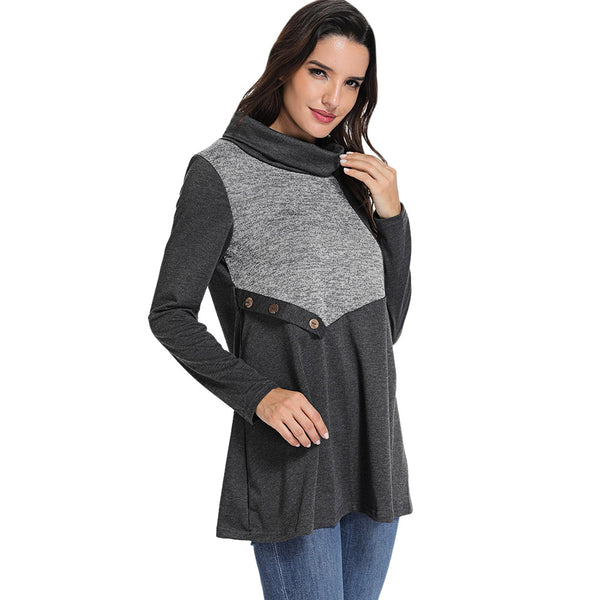 Cowl Neck Button Contrast T Shirt