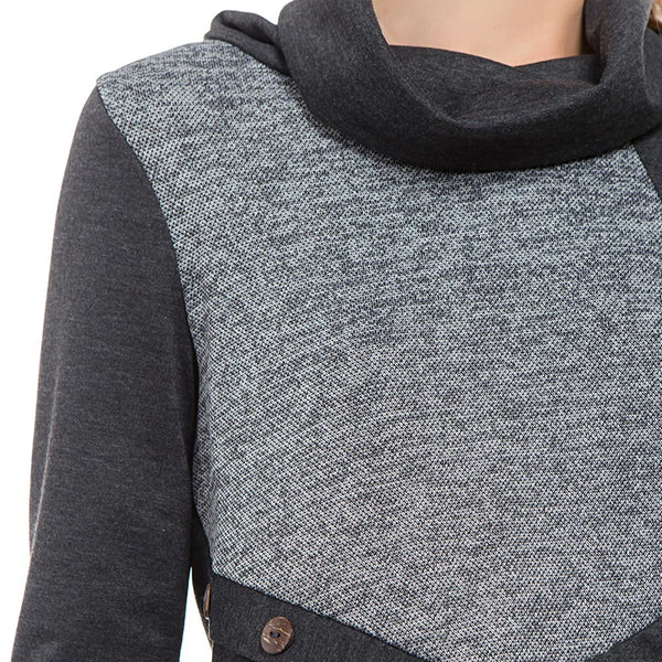 Cowl Neck Button Contrast T Shirt