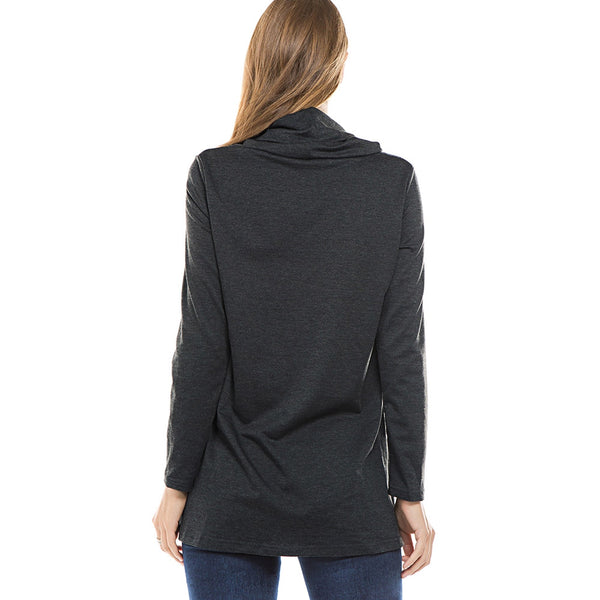 Cowl Neck Button Contrast T Shirt