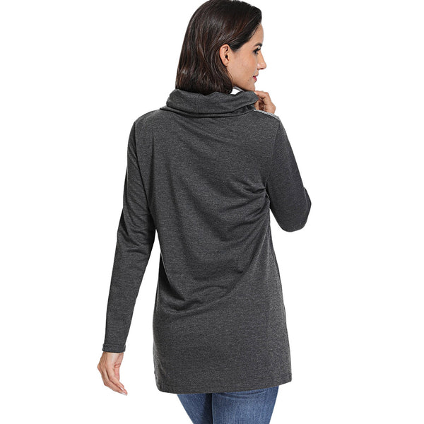 Cowl Neck Button Contrast T Shirt