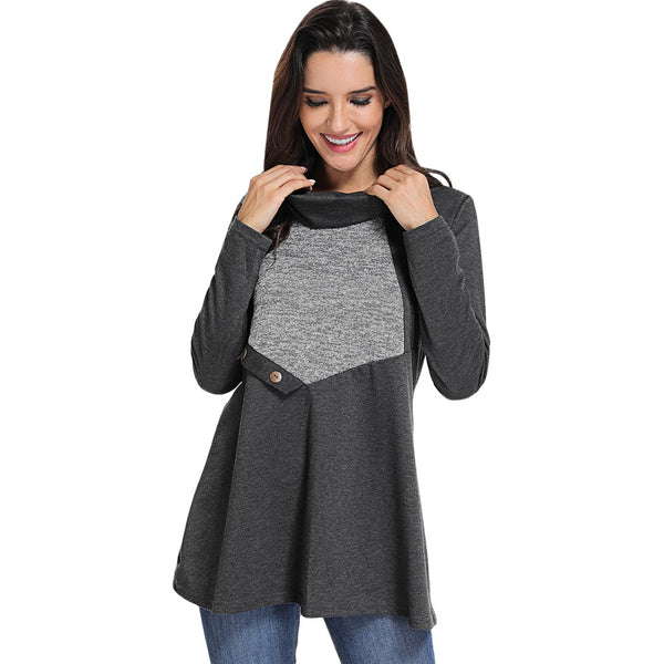 Cowl Neck Button Contrast T Shirt