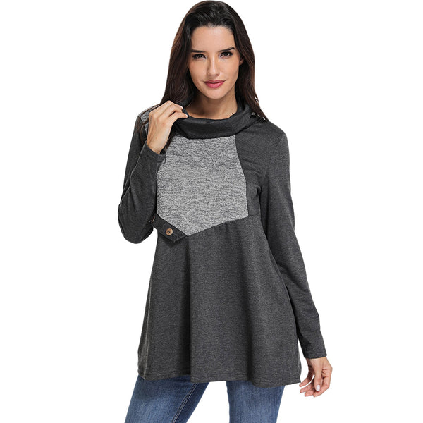 Cowl Neck Button Contrast T Shirt