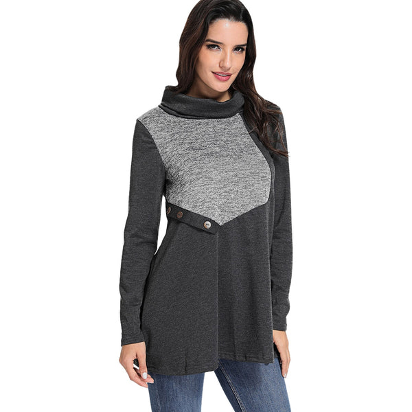 Cowl Neck Button Contrast T Shirt