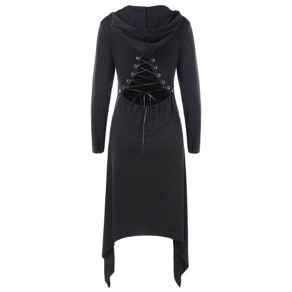 Halloween Asymmetric Lace Up Graphic Pullover Hoodie
