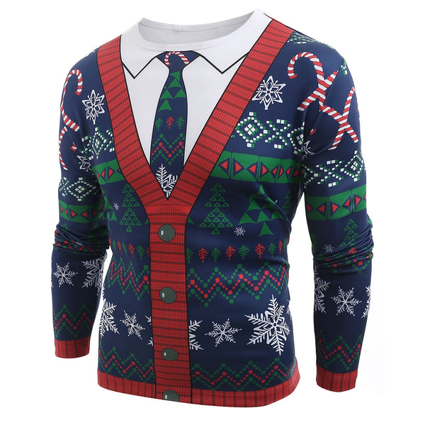 Christmas Cardigan Printed Long Sleeve T-shirt