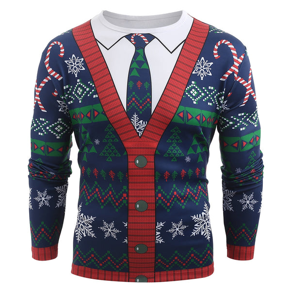 Christmas Cardigan Printed Long Sleeve T-shirt