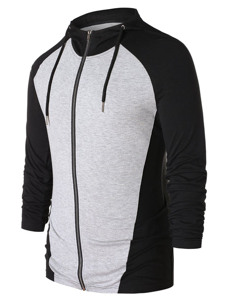 Raglan Sleeve Drawstring Color Blocking Hoodie